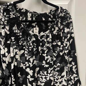 Talbots Black and White Butterfly Blouse